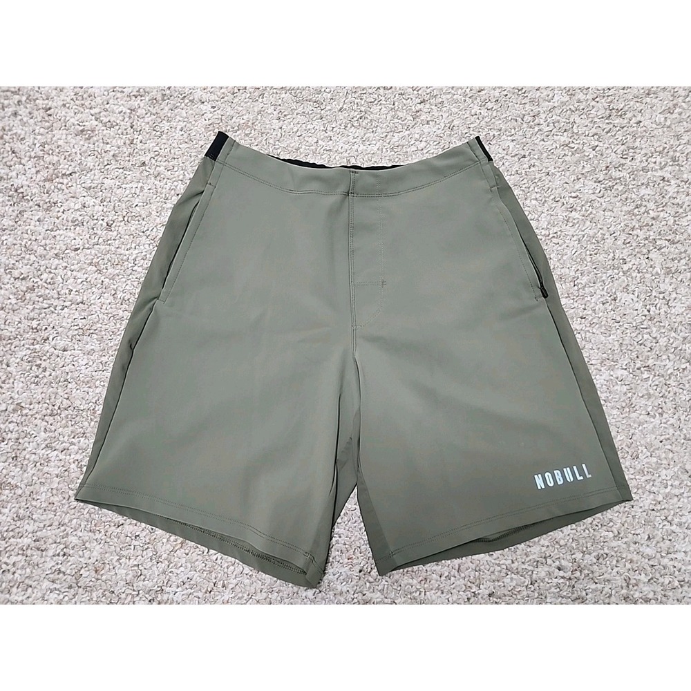 NOBULL Large Gym Shorts Athletic Performance Drawstring Nylon Lycra Olive 30x9